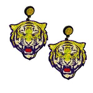 Tiger Game Day Glitter Dangle Earrings/LSU Tigers/Tiger Head Earrings/Gift